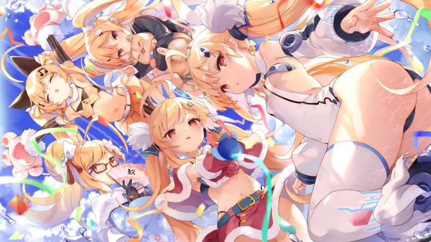 ahoge azur_lane blonde_hair breasts detached_sleeves eldridge_(azur_lane) eldridge_(catgirl_idol?)_(azur_lane) eldridge_(holy_night's_embrace)_(azur_lane) eldridge_(mystery_of_the_empty_classroom)_(azur_lane) eldridge_(new_year's_handholding)_(azur_lane) facial_mark hair_ornament hairclip kedama_milk loading_screen long_hair long_sleeves multiple_persona musical_note_hair_ornament official_art puffy_long_sleeves puffy_sleeves small_breasts twintails very_long_hair white_legwear white_sleeves