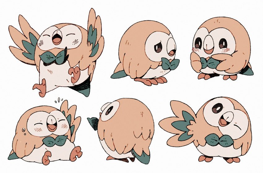 animal_focus bird bluekomadori closed_eyes commentary_request creature gen_7_pokemon no_humans one_eye_closed owl pokemon pokemon_(creature) rowlet sitting standing starter_pokemon