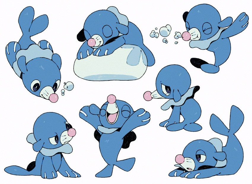 bluekomadori closed_eyes commentary_request creature full_body gen_7_pokemon multiple_views no_humans pokemon pokemon_(creature) popplio simple_background starter_pokemon white_background