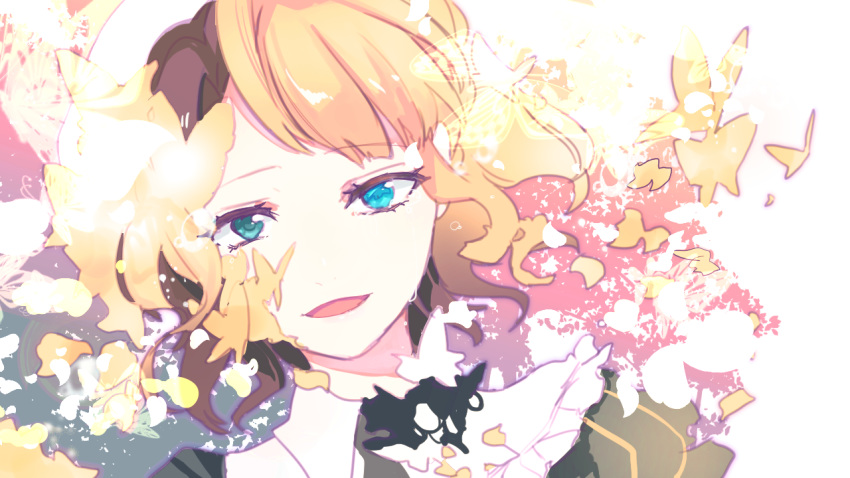 1girl beatrice_(umineko) blonde_hair blue_eyes brown_hair dual_persona kyounuma maid puffy_sleeves shannon_(umineko) spoilers umineko_no_naku_koro_ni yellow_butterfly