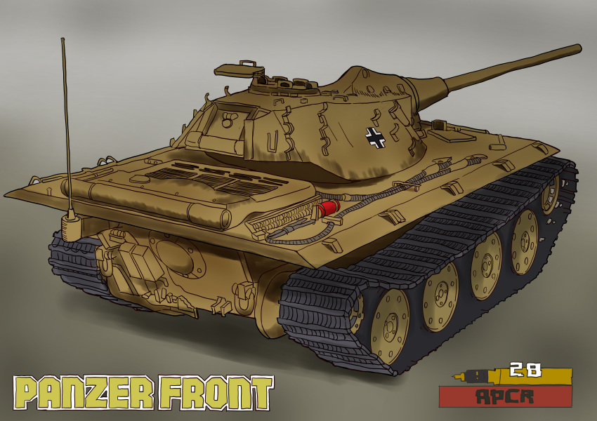 absurdres artist_request caterpillar_tracks commentary_request emblem entwicklung-79 grey_background ground_vehicle highres iron_cross military military_vehicle motor_vehicle no_humans panzer_front tank tank_shell traditional_media