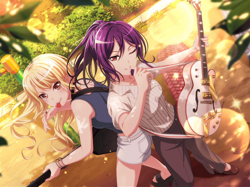 bang_dream! dress long_hair ponytail purple_hair red_eyes seta_kaoru smile