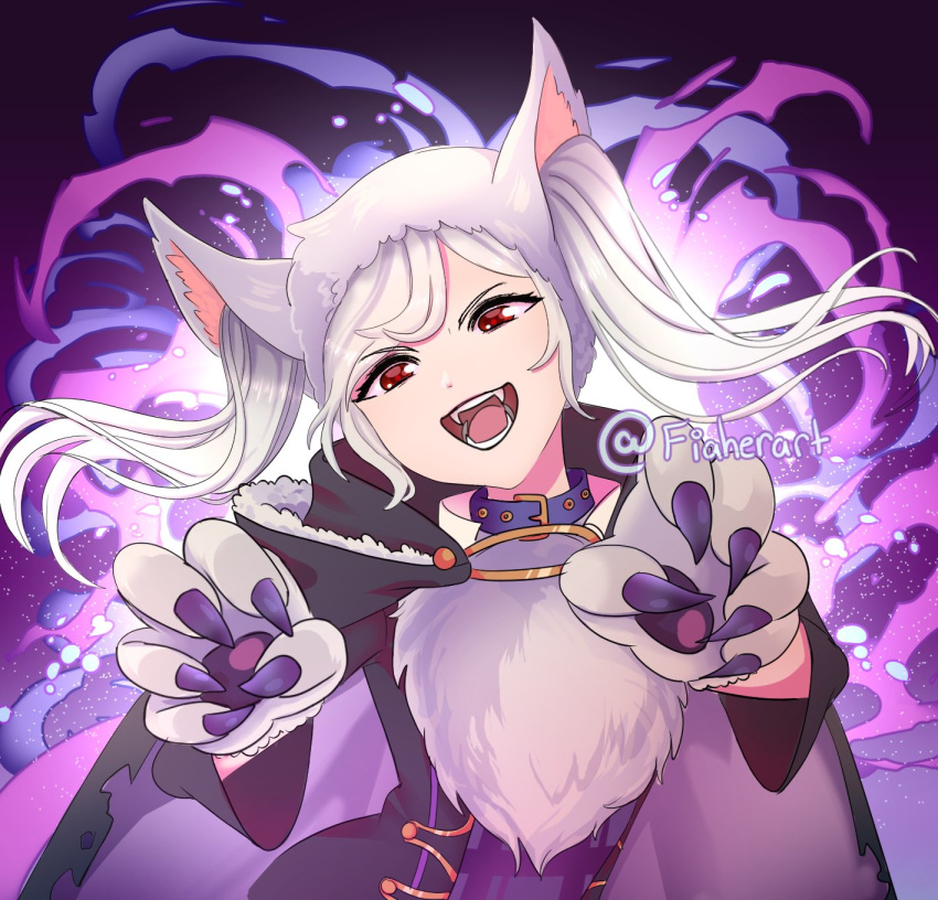 1girl animal_ears aura dark_aura fake_animal_ears female_my_unit_(fire_emblem:_kakusei) fiaherart fire_emblem fire_emblem:_kakusei fire_emblem_13 fire_emblem_awakening fire_emblem_heroes gimurei gloves grima_(fire_emblem) highres intelligent_systems long_sleeves my_unit_(fire_emblem:_kakusei) nintendo open_mouth paw_gloves paws red_eyes reflet reflet_(girl) robin_(fire_emblem) robin_(fire_emblem)_(female) solo super_smash_bros. twintails twitter_username upper_body white_hair wolf_ears