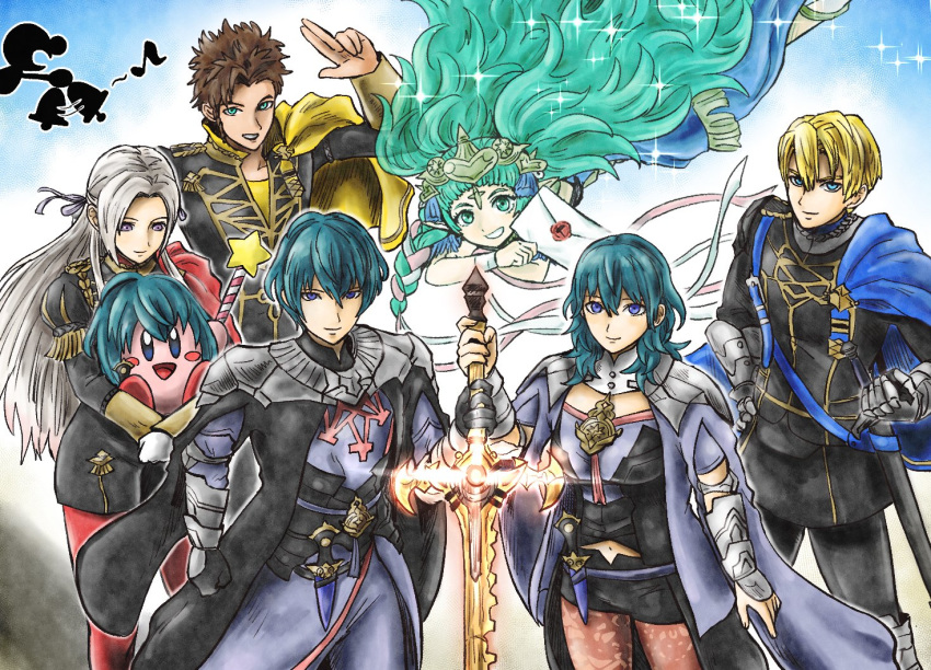 2others 3boys 3girls bell blonde_hair blue_eyes blue_hair blush blush_stickers bracelet brother_and_sister brown_hair byleth_(fire_emblem) byleth_eisner_(female) byleth_eisner_(male) byleth_eisner_(female) byleth_eisner_(male) cape carrying claude_von_riegan crossover cute dimitri_alexandre_blaiddyd earrings edelgard_von_hresvelg elf female female_my_unit_(fire_emblem:_three_houses) fire_emblem fire_emblem:_three_houses fire_emblem:_three_houses fire_emblem_16 fire_emblem_heroes game_&amp;_watch game_arts_(company) garreg_mach_monastery_uniform gloves goddess green_eyes green_hair group hal_laboratory_inc. holding_wand holding_weapon hoshi_no_kirby human intelligent_systems invitation kicdon kirby kirby_(series) kirby_(specie) knife male male_my_unit_(fire_emblem:_three_houses) manakete mr._game_&amp;_watch musical_note my_unit_(fire_emblem:_three_houses) navel nintendo nintendo_ead pink_puff_ball siblings smash_bros._invitation_letter sora_(company) sothis_(fire_emblem) sparkle star_rod stick_figure super_smash_bros. super_smash_bros._ultimate super_smash_bros_brawl sword sword_of_the_creator tiara violet_eyes wand weapon white_hair