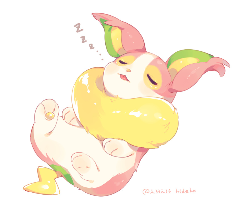 absurdres artist_name closed_eyes commentary_request fur gen_8_pokemon hideko_(l33l3b) highres no_humans paws pokemon pokemon_(creature) shiny sleeping solo tongue tongue_out watermark yamper zzz