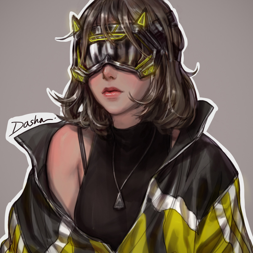 1girl brown_hair collar cyberpunk dasha_art goggles highres jacket lips original punk science_fiction short_hair solo