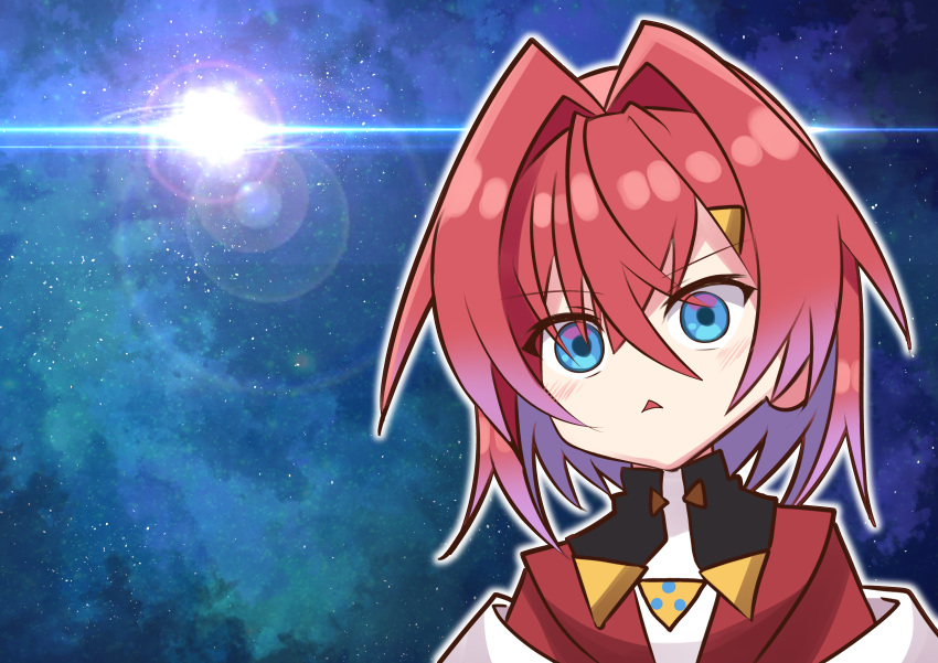 1girl absurdres ange_katrina chibi destiny549-2 highres huge_filesize looking_at_viewer nijisanji open_mouth photo_background redhead short_hair solo triangle_hair_ornament triangle_mouth virtual_youtuber