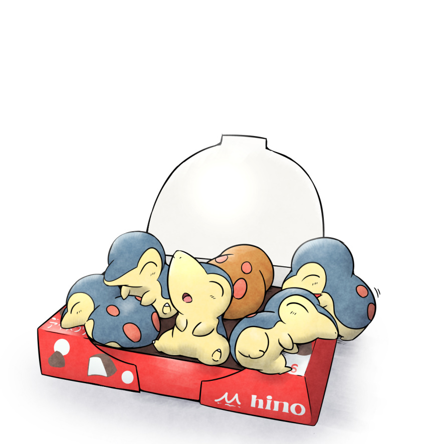 box closed_eyes commentary_request cyndaquil gen_2_pokemon highres kashiwa_(3920kashiwa) lying no_humans on_side open_box open_mouth pokemon pokemon_(creature) sitting sleeping tongue