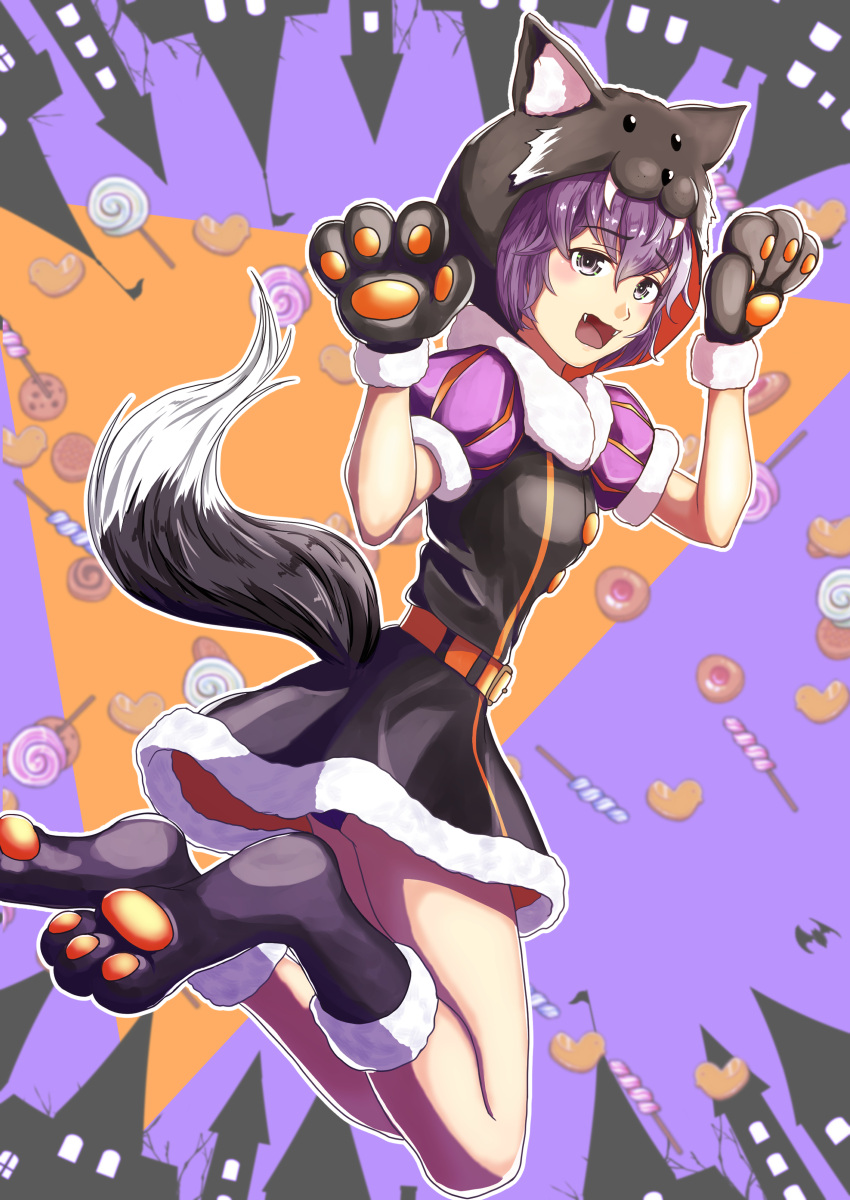 1girl animal_costume animal_ears bernadetta_von_varley candy cookie cute dress fangs fire_emblem fire_emblem:_three_houses fire_emblem:_three_houses fire_emblem_16 fire_emblem_heroes grey_eyes gzo1206 halloween halloween_costume intelligent_systems loli lollipop nintendo open_mouth panties purple_hair purple_panties solo sukkirito_(rangusan) super_smash_bros. tomboy underwear wolf_costume wolf_ears wolf_paws wolf_tail