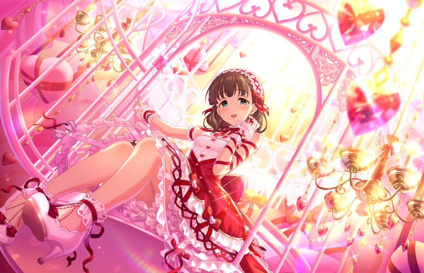 blush brown_hair dress green_eyes idolmaster_million_live!_theater_days sakuma_mayu short_hair smile