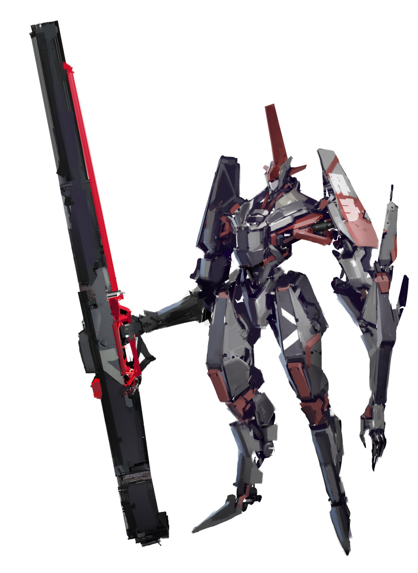 absurdres gun highres holding holding_gun holding_weapon huge_weapon looking_down mecha open_hand original robot science_fiction siku199 solo standing weapon white_background