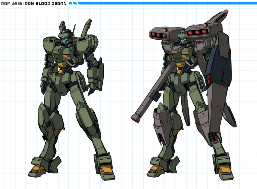 character_name gundam gundam_tekketsu_no_orphans gundam_unicorn gunpla highres looking_down mecha missile_pod multiple_views open_hands parody pinguinkotak radio_antenna redesign stark_jegan style_parody variations visor