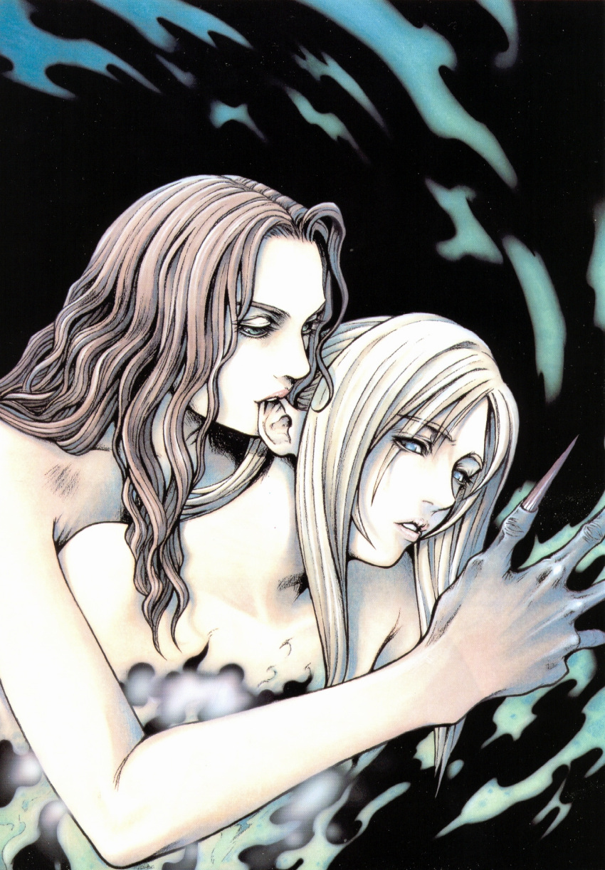 aya_brea blonde_hair blue_eyes brown_hair eve_(pe) long_hair long_nails official_art parasite_eve