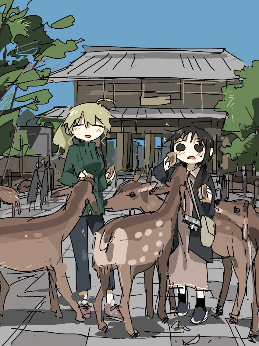 2girls absurdres animal chito_(shoujo_shuumatsu_ryokou) deer highres multiple_girls shoujo_shuumatsu_ryokou tsukumizu_yuu yuuri_(shoujo_shuumatsu_ryokou)