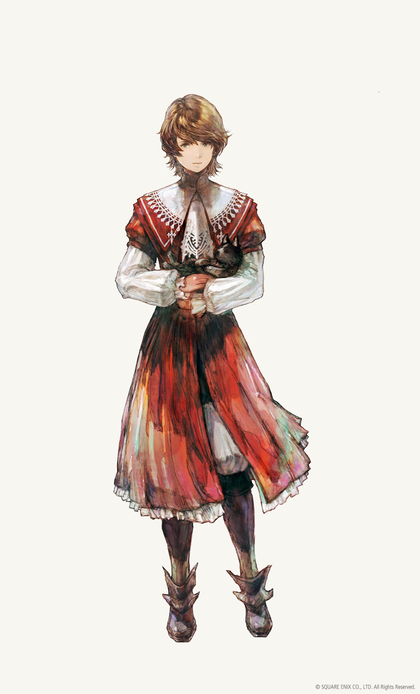 1boy blonde_hair copyright cravat final_fantasy final_fantasy_xvi full_body highres joshua_rosfield looking_at_viewer official_art puffy_sleeves simple_background solo square_enix standing