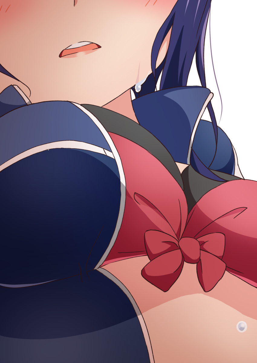 1girl absurdres blue_eyes breasts breasts_apart doodemoii from_below head_out_of_frame highres lips love_live! love_live!_sunshine!! matsuura_kanan parted_lips solo teeth wet white_bag