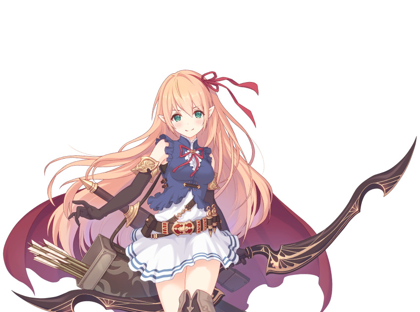 1girl arisa_(princess_connect!) arrow_(projectile) bow_(weapon) green_eyes highres holding holding_weapon long_hair official_art orange_hair pointy_ears princess_connect! tachi-e third-party_source transparent_background weapon
