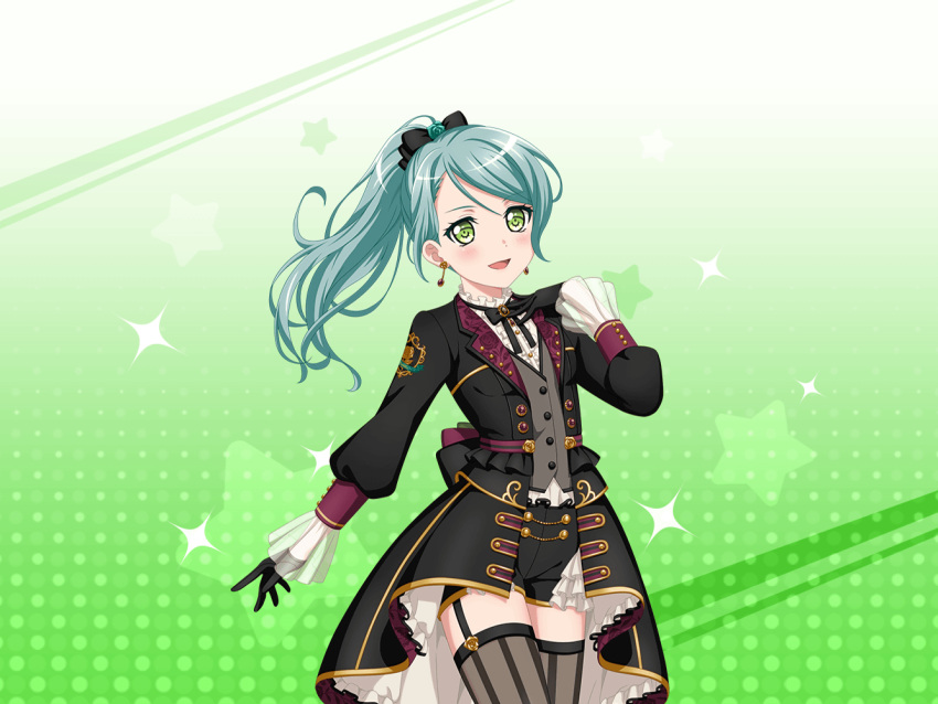 bang_dream! blush dress green_eyes green_hair hikawa_sayo long_hair official_art ponytail smile