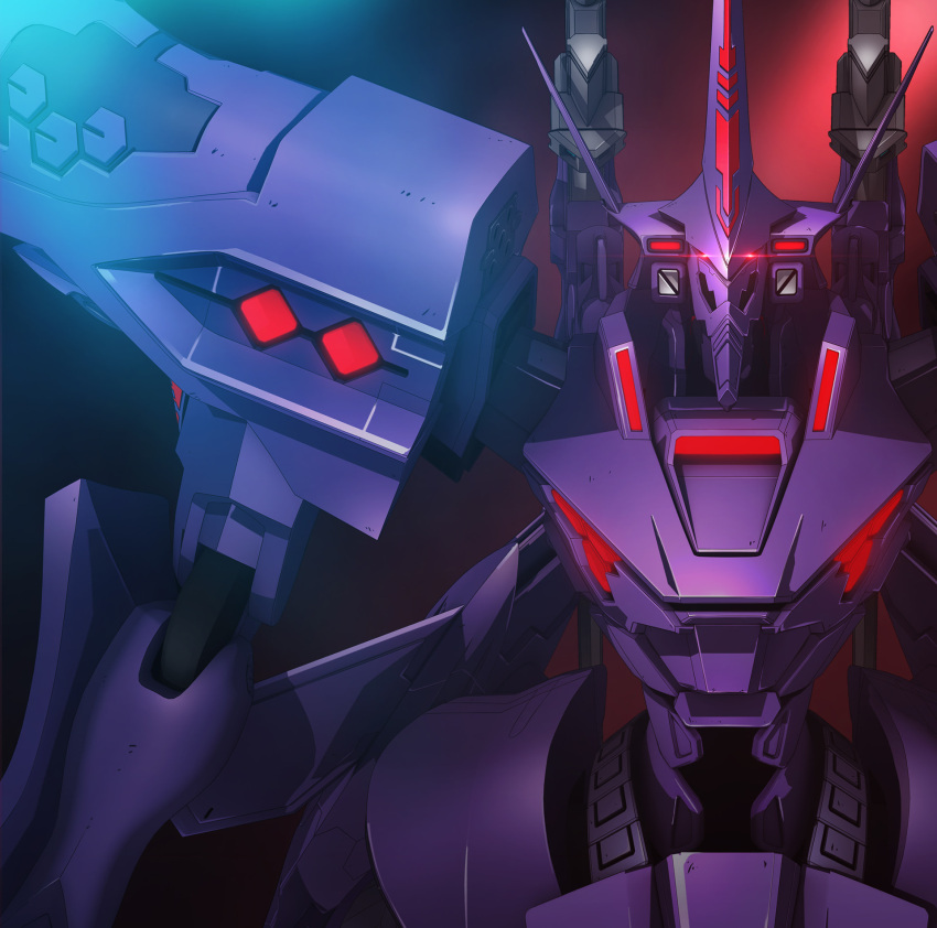 dark_background glowing glowing_eyes highres key_visual looking_at_viewer mecha muvluv muvluv_alternative no_humans official_art red_eyes solo sword takemikazuchi_(muvluv) weapon