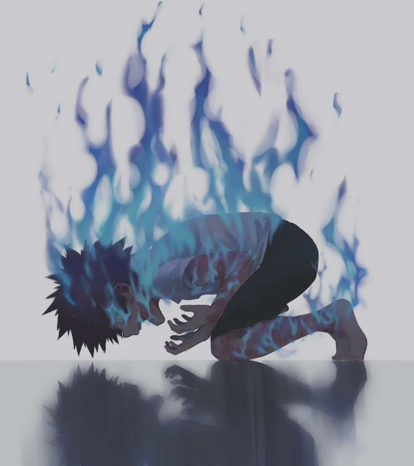 1boy black_hair blue_fire boku_no_hero_academia burn_scar burning crying crying_with_eyes_open dabi_(boku_no_hero_academia) fire highres keiid male_focus open_mouth scar screaming solo spiky_hair tears