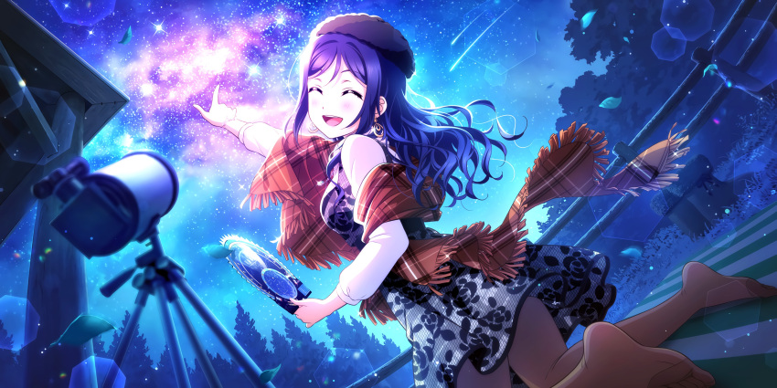 blue_hair blush closed_eyes dress long_hair love_live!_school_idol_festival_all_stars matsuura_kanan smile