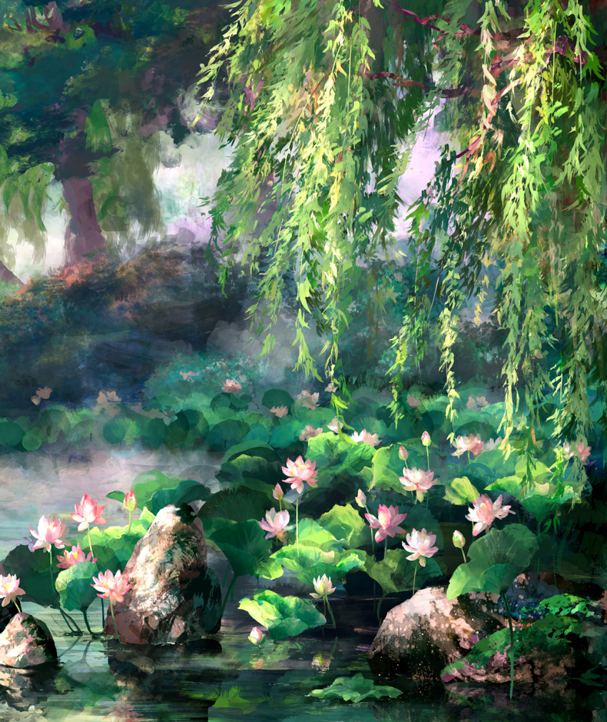 day flower highres no_humans outdoors pink_flower river rwby sae-midori scenery