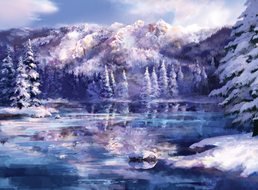 day lake mountain no_humans outdoors rwby sae-midori scenery snow winter