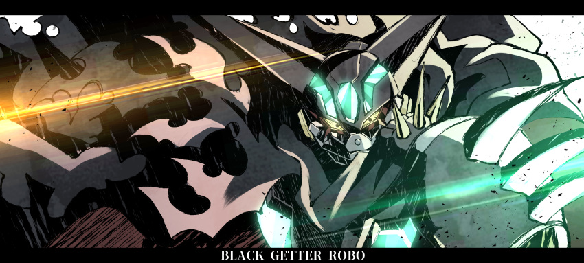 absurdres black_getter character_name clenched_hand close-up getter_robo glowing glowing_eyes highres horns looking_at_viewer mecha no_humans papa-kun_(destiny549-2) shin_getter_robo solo super_robot yellow_eyes