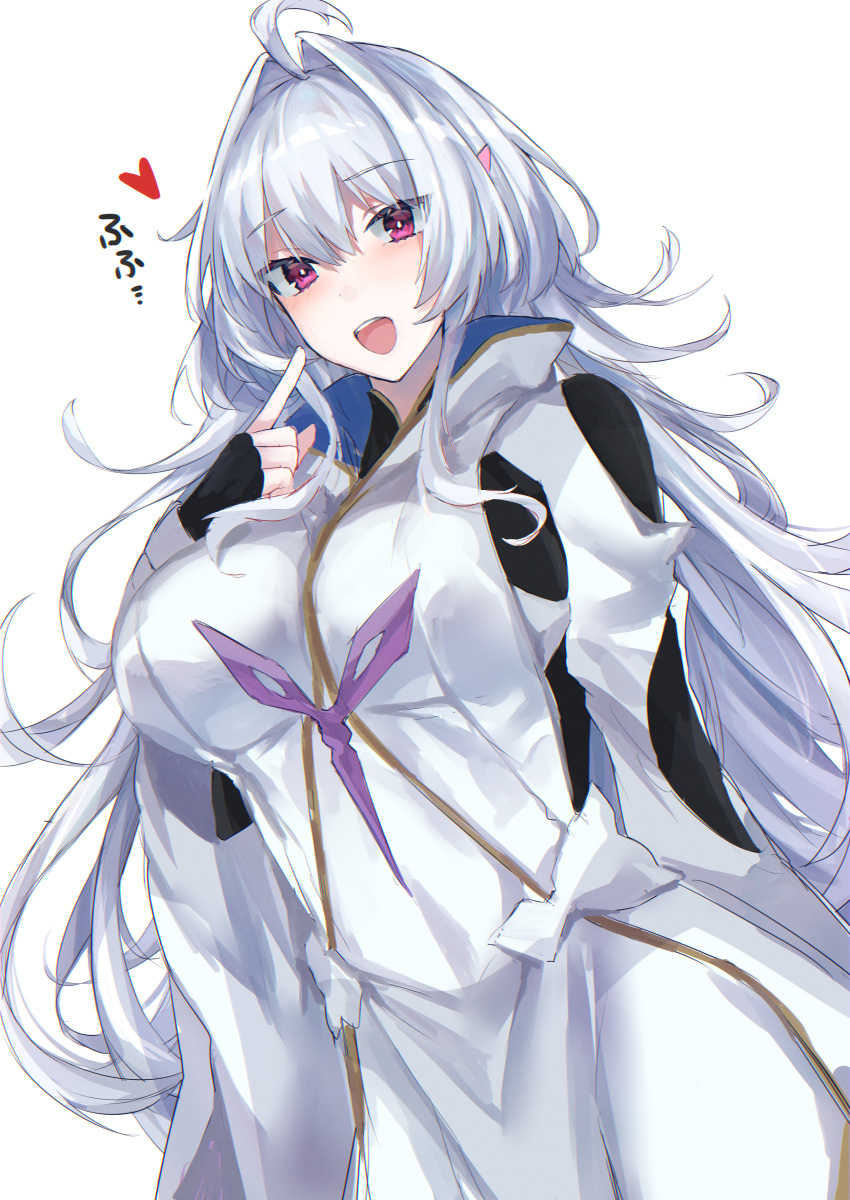 1girl absurdres ahoge bangs black_gloves blush breasts fate/grand_order fate/prototype fate_(series) fingerless_gloves gloves highres hitomin_(ksws7544) huge_filesize large_breasts long_hair long_sleeves looking_at_viewer merlin_(fate/prototype) open_mouth simple_background smile very_long_hair violet_eyes white_background white_hair white_robe wide_sleeves