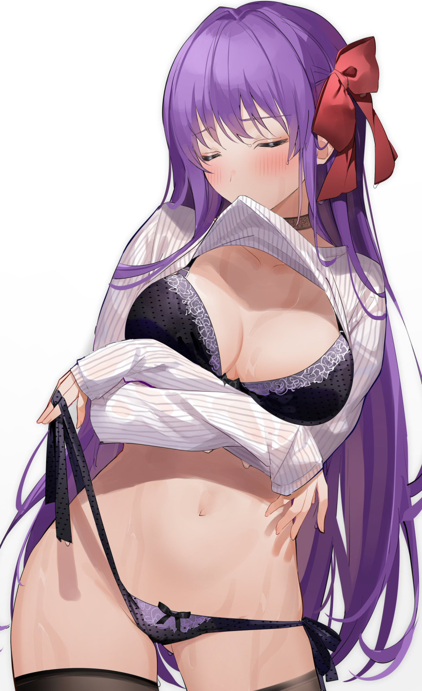 1girl bb_(fate)_(all) bra closed_eyes fate/grand_order fate_(series) highres mouth_hold panties solo underwear xretakex