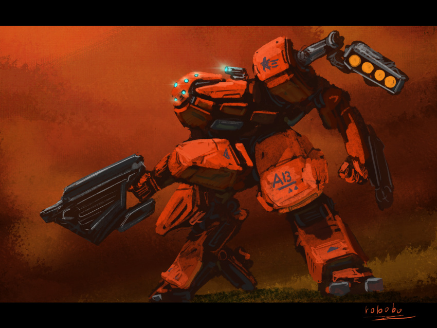 blue_eyes bottoms1237 clenched_hand extra_eyes glowing glowing_eyes gun highres holding holding_gun holding_weapon mecha missile_pod no_humans original science_fiction solo star_(symbol) weapon