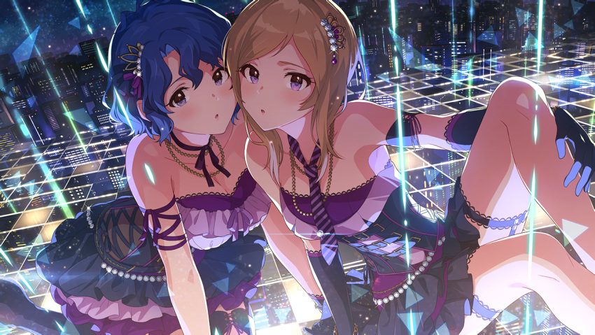 blush brown_eyes brown_hair dress idolmaster_million_live!_theater_days long_hair momose_rio wink