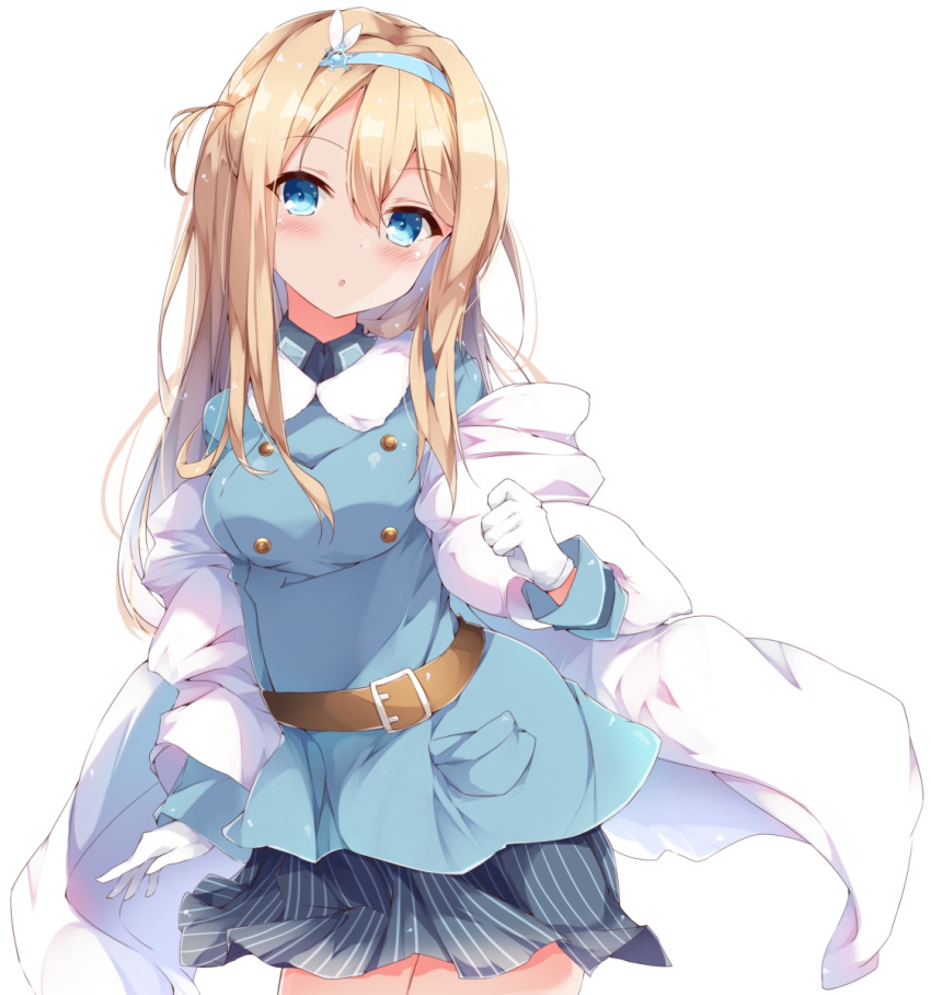 1girl :o blonde_hair blue_eyes breasts commission fur_collar fuuna girls_frontline highres long_hair medium_breasts skeb_commission skirt solo suomi_kp31_(girls_frontline) very_long_hair