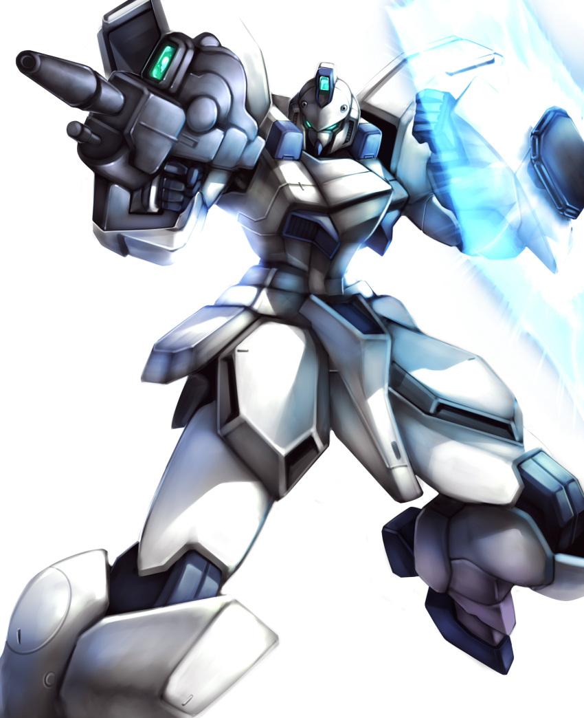 absurdres beam_rifle blue_eyes clenched_hands energy_gun energy_shield gun gun-ez gundam haganef highres holding holding_gun holding_weapon looking_to_the_side mecha no_humans solo victory_gundam weapon white_background