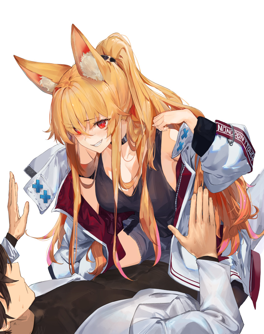 1boy 1girl absurdres animal_ears artist_request blonde_hair dungeon_and_fighter fox_ears highres huge_filesize kaiser_(myeonggihusband) original red_eyes source_request