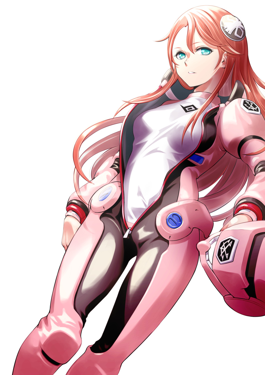 1girl absurdres aida_rayhunton blue_eyes breasts fune_(fune93ojj) gundam gundam_g_no_reconguista headwear_removed helmet helmet_removed highres holding holding_helmet looking_at_viewer medium_breasts parted_lips pilot_suit science_fiction shirt solo white_background white_shirt