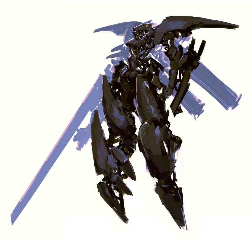 clenched_hand floating gun highres holding holding_gun holding_weapon korean_commentary looking_down mecha no_humans original science_fiction siku199 solo thrusters weapon white_background