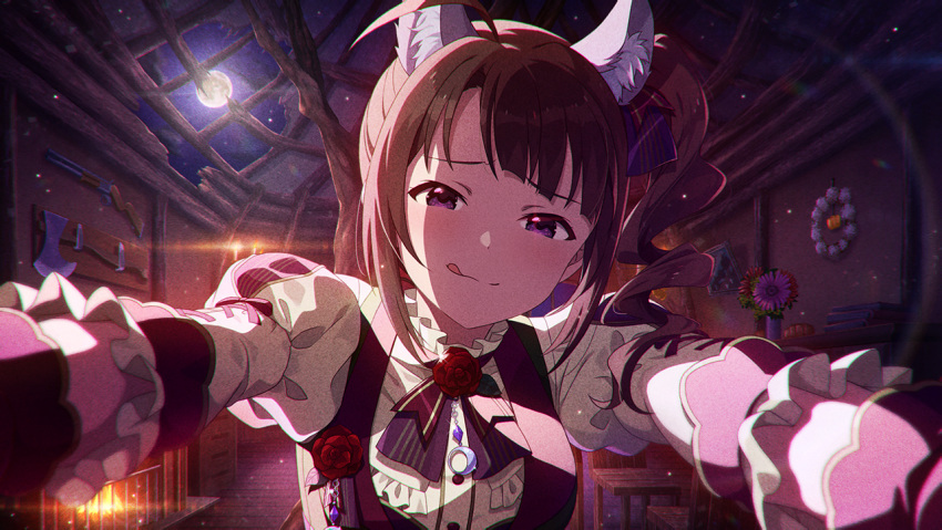 blush brown_hair dress halloween idolmaster_million_live!_theater_days long_hair violet_eyes yokoyama_nao