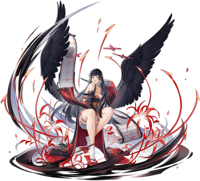 1girl azur_lane black_hair breasts dead_or_alive dead_or_alive_5 dead_or_alive_xtreme highres large_breasts long_hair mole nyotengu official_art simple_background solo violet_eyes