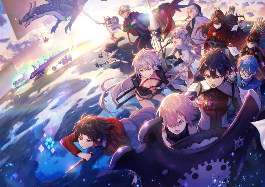 6+boys 6+girls absurdres ahoge amakusa_shirou_(fate) artoria_pendragon_(all) bangs bikini black_hair black_swimsuit blue_eyes blue_hair breasts brother_and_sister brown_hair cape character_request chicken_leg dagger dragon dragon_horns dragon_tail edmond_dantes_(fate/grand_order) elizabeth_bathory_(fate)_(all) eyebrows_visible_through_hair fate/grand_order fate_(series) food glasses ground_vehicle hair_over_one_eye hans_christian_andersen_(fate) hat headpiece helmet highres holding horns huge_filesize jacket jeanne_d'arc_(alter)_(fate) jeanne_d'arc_(fate)_(all) lance long_hair long_sleeves looking_at_viewer mash_kyrielight military military_uniform motor_vehicle motorcycle mouth_hold multiple_boys multiple_girls oda_nobukatsu_(fate/grand_order) oda_nobunaga_(fate)_(all) open_mouth outdoors peaked_cap pink_hair pointy_ears polearm ponytail red_bikini red_eyes red_jacket ryougi_shiki saber_alter sack santa_hat shield short_hair siblings sidelocks silver_hair small_breasts smile swimsuit sword tail tuze111 uniform violet_eyes water weapon yellow_eyes