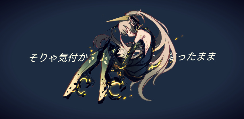 1girl black_dress breasts dress fetal_position headgear highres inline_skates long_hair mechanical_legs nanami:_pulse_(punishing:_gray_raven) nanami_(punishing:_gray_raven) ponytail punishing:_gray_raven roller_skates sideboob skates translation_request wwca3445