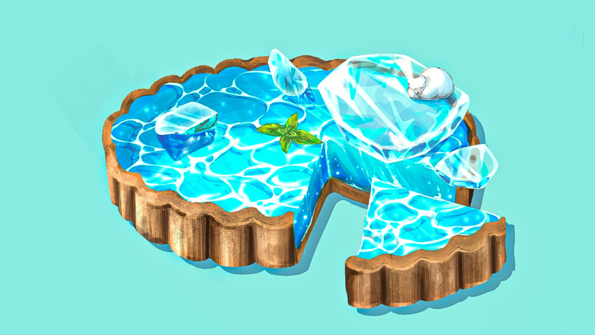 animal bear floating food ice no_humans original pie polar_bear sleeping tart_(food) tragic_vacance6 water white_background