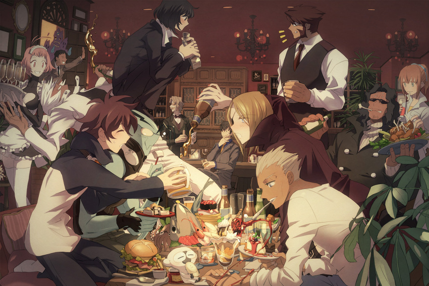 black_hair blitz_t._abrahms blonde_hair brown_hair chain_sumeragi deldro_brody doug_hammer eating eyepatch fangs gilbert_f._altstein glasses hone_(1055890141) k.k. kekkai_sensen klaus_von_reinhertz leonardo_watch neyka_(kekkai_sensen) patrick_(kekkai_sensen) short_hair sonic_speed_monkey steven_a._starphase white_hair zap_renfro zed_o'_brien