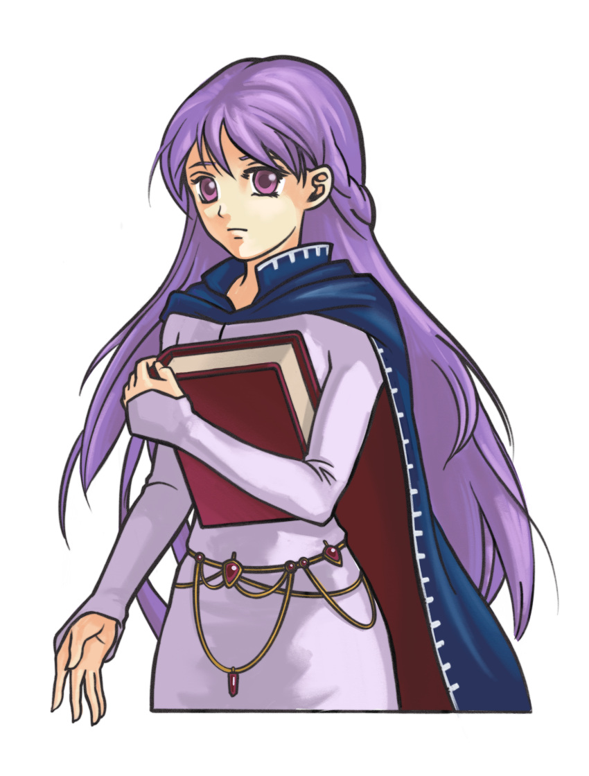 1girl absurdly_long_hair absurdres belly_chain blue_cloak blue_dress cloak commission commissioner_upload dress duscodan expressionless fire_emblem fire_emblem:_radiant_dawn fire_emblem:_the_binding_blade highres huge_filesize jewelry lavender_dress long_hair long_sleeves purple_hair solo sophia_(fire_emblem) very_long_hair violet_eyes white_background