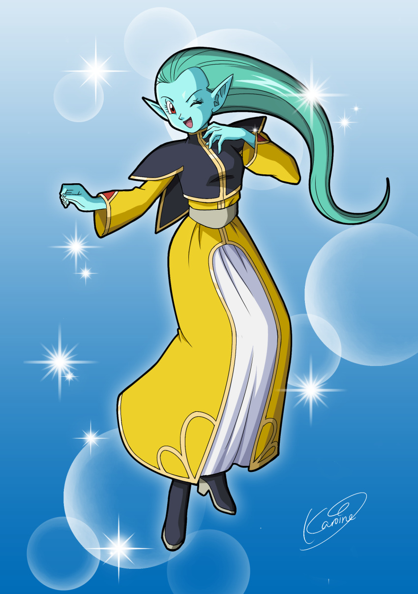 demon dragon_ball dragon_ball_super dress female karoine long_hair pointy_ears putine_(dragon_ball) solo tagme unknown_species