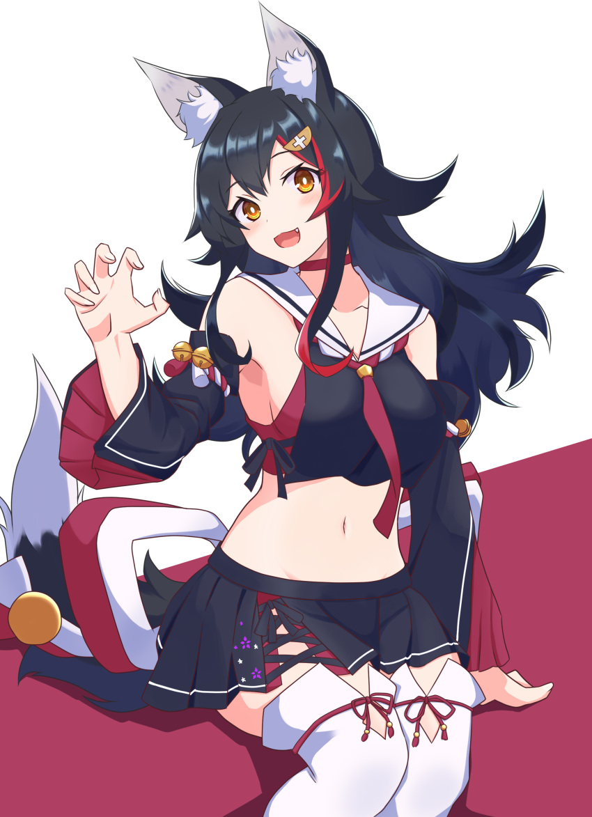 1girl absurdres animal_ears black_hair breasts highres hololive hololive_gamers kouhaku_nawa large_breasts long_hair ookami_mio open_mouth pipin_try pleated_skirt sailor_collar sailor_shirt shirt skirt smile tail very_long_hair virtual_youtuber wolf_ears wolf_girl wolf_tail