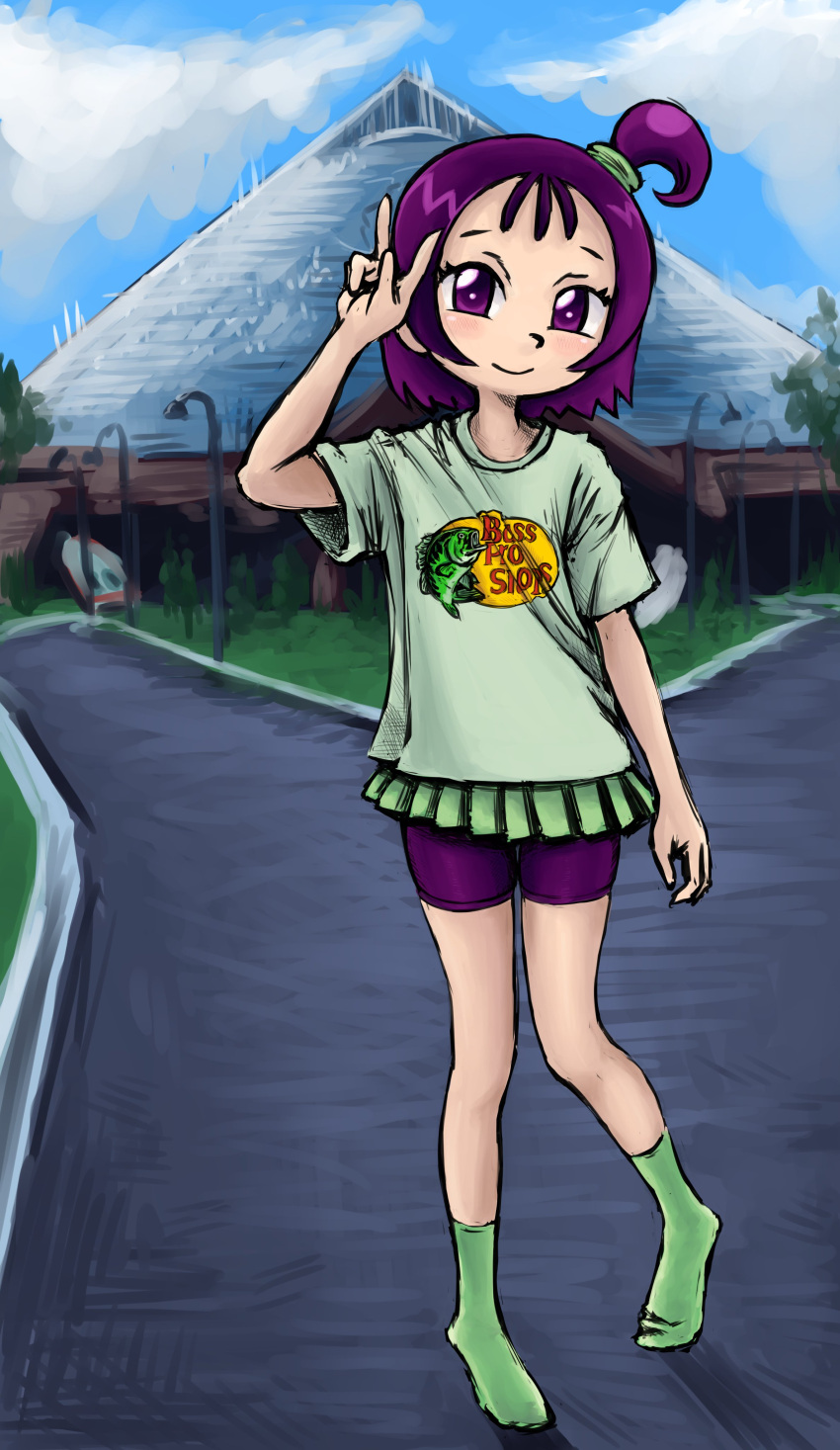 bass_pro_shops ojamajo_doremi peace_symbol purple_hair segawa_onpu short_hair shrums socks t-shirt