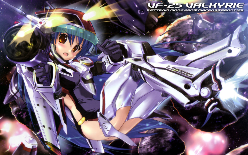 brown_eyes highres komatsu_eiji macross macross_frontier mecha_musume megami_creators poster scan vf-25 wallpaper