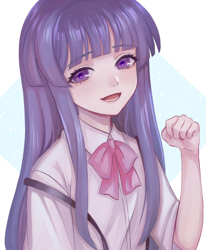 1girl blue_hair furude_rika highres higurashi_no_naku_koro_ni long_hair naano_(sakikou) paw_pose smile solo violet_eyes