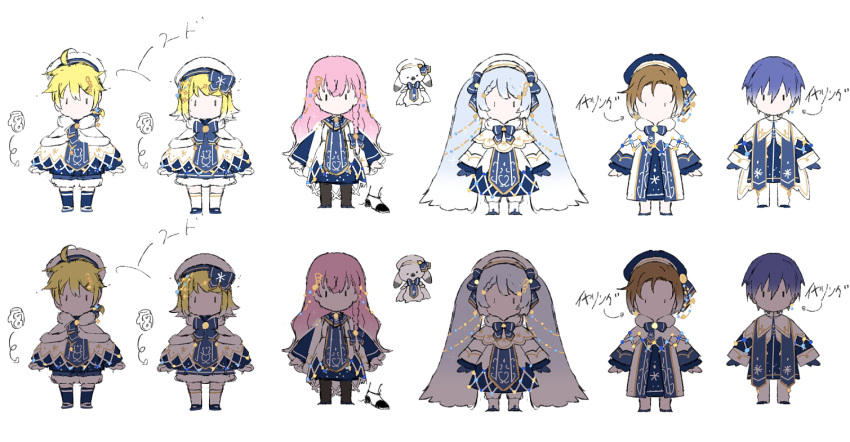 1other 2boys 4girls bangs beret blonde_hair blue_bow blue_dress blue_gloves blue_hair blue_shorts blue_tabard bow brown_hair capelet character_sheet chibi christmas_lights commentary dress earrings full_body fur-trimmed_capelet fur-trimmed_shorts fur_trim gloves gold_trim gradient_hair hakusai_(tiahszld) hat hatsune_miku illumination jewelry kagamine_len kagamine_rin kaito kneehighs light_blue_hair long_hair looking_at_viewer megurine_luka meiko mittens multicolored_hair multiple_boys multiple_girls multiple_views pink_hair rabbit rabbit_yukine short_hair shorts sketch spiky_hair swept_bangs tabard twintails two-tone_dress very_long_hair vocaloid white_capelet white_dress white_hair white_headwear white_mittens yuki_kaito yuki_len yuki_luka yuki_meiko yuki_miku yuki_miku_(2021) yuki_rin |_|